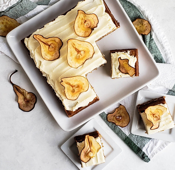Pear and Walnut Snack Cake with Mascarpone Buttercream | Recipe | Silverwood Bakeware